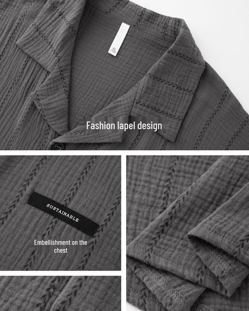 Men's Long-Sleeve Woven Gauze Pajama Set for Spring/Autumn