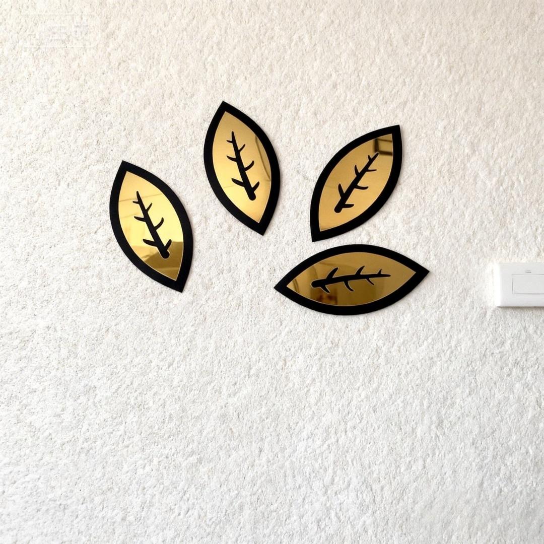 

1 Set of 4 Pc Large Leaf Decoration Mirror Wall Stickers, Removable Mirror Stickers, Suitable for Bedroom, Home Decoration 4pcs золотий