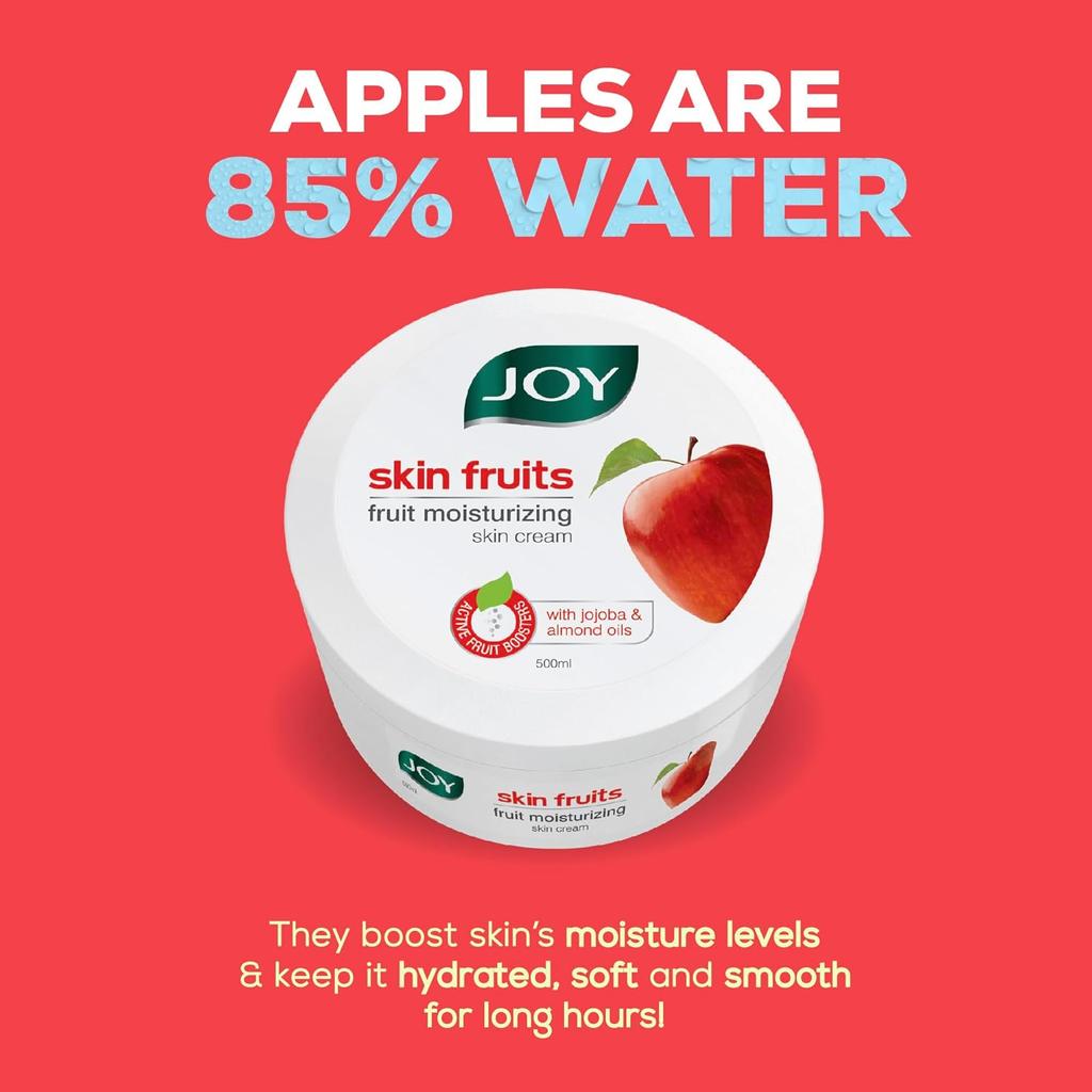 JOY Skin Fruits Moisturizing Cream With Apple Jojoba Almond Oil 500 Ml Non Sticky Hydrating Lotion For Face Hands Body Soft Glowing Skin
