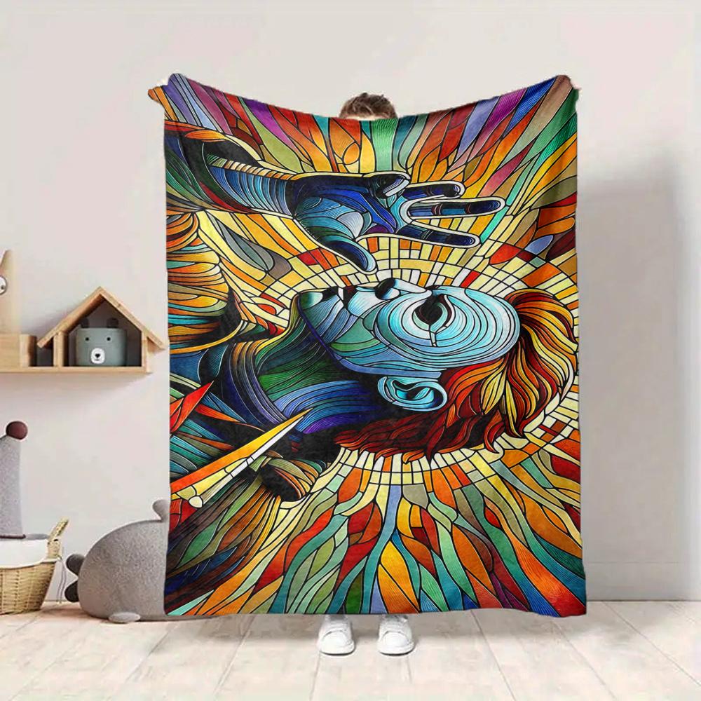1Pc Colorful Abstract Fusion Flannel Blanket, Soft And Comfortable, Casual Warm, Camping Travel, Christmas, Halloween Xmas Gift S1776