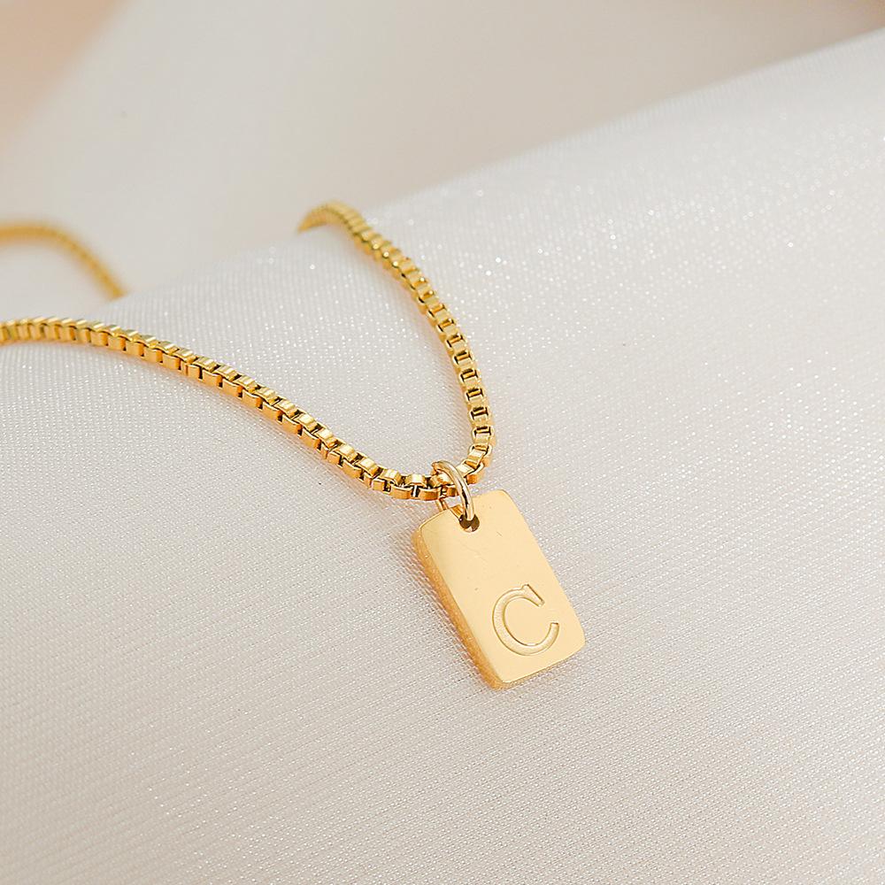 Square Brand 26 English Letters Pendant Necklace Daily Versatile Accessories