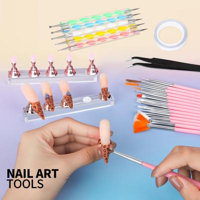 23Pcs Manicure Pen Set Nail Stand Tweezers Double-Sided Nail Point Tool Nail Brush Kit for Nail Art Professional Nail Design Tools