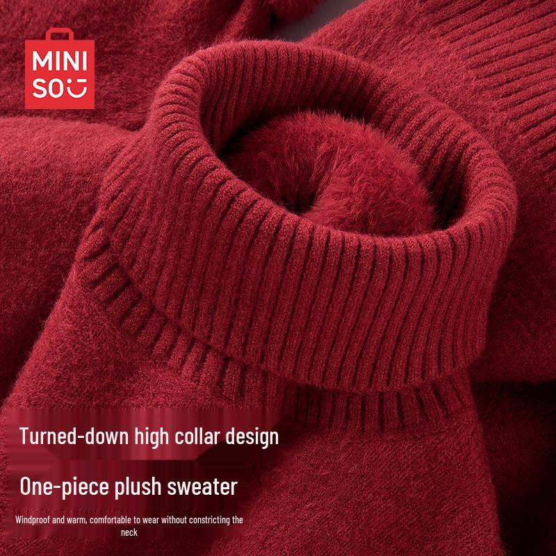 MINISO Men's Winter Turtleneck Fleece Lined Sweater