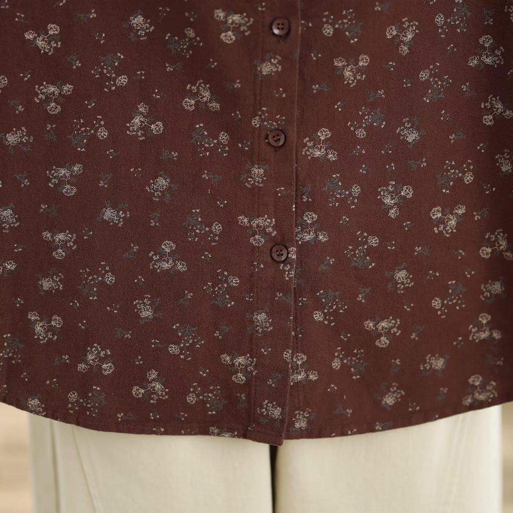 Women's Long Sleeve Retro Floral Cotton Shirt - Loose Fit, Slimming Temperament, Thickened Base Layer