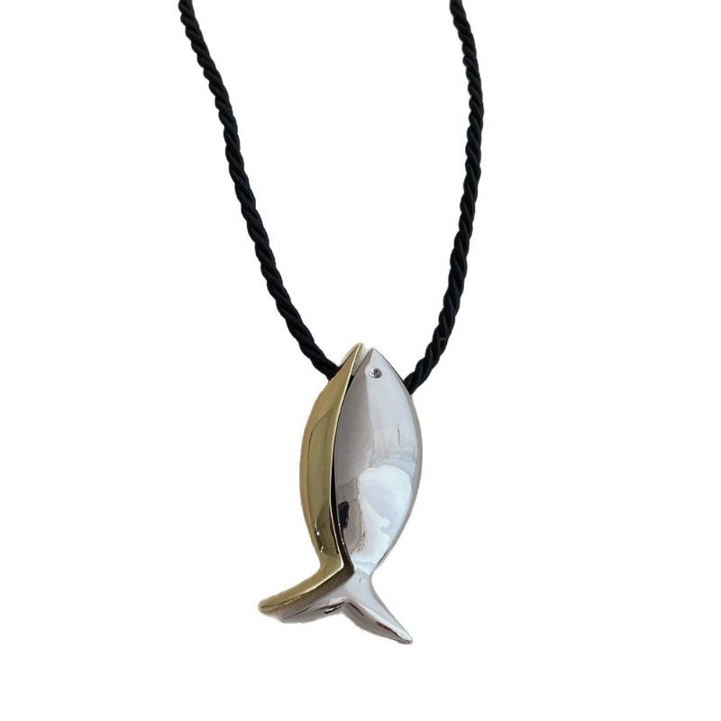 Black Color Long Adjustable Lovely Smooth Surface Metallic Cartoon Fish Pendant Necklaces for Women Sweater Chain Chokers