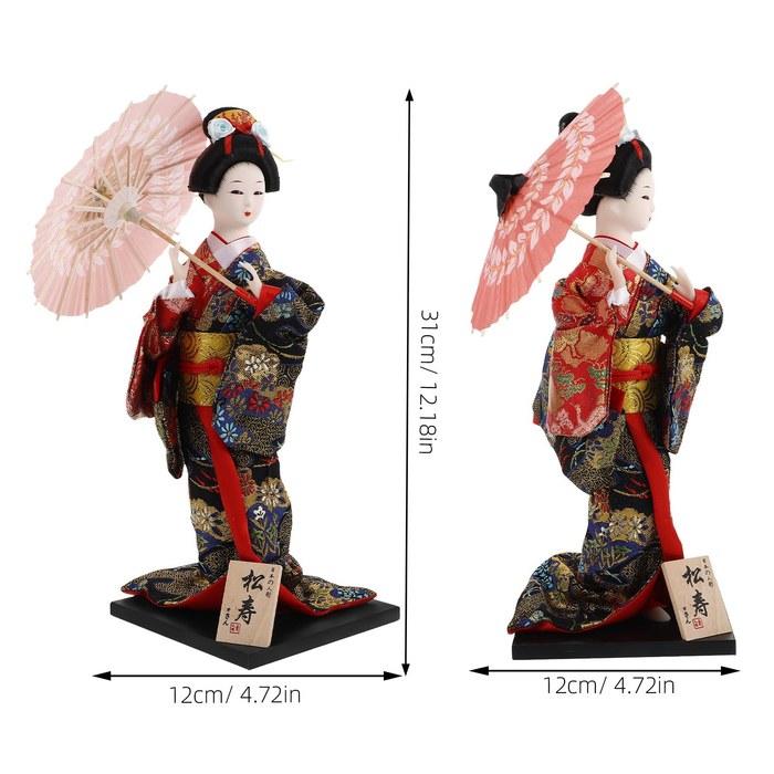 TEHAUX Japanese Doll Japanese Souvenir Japanese Kimono Doll Geisha Doll Model 30cm Decorative Matsuju Black 31x17x17CM