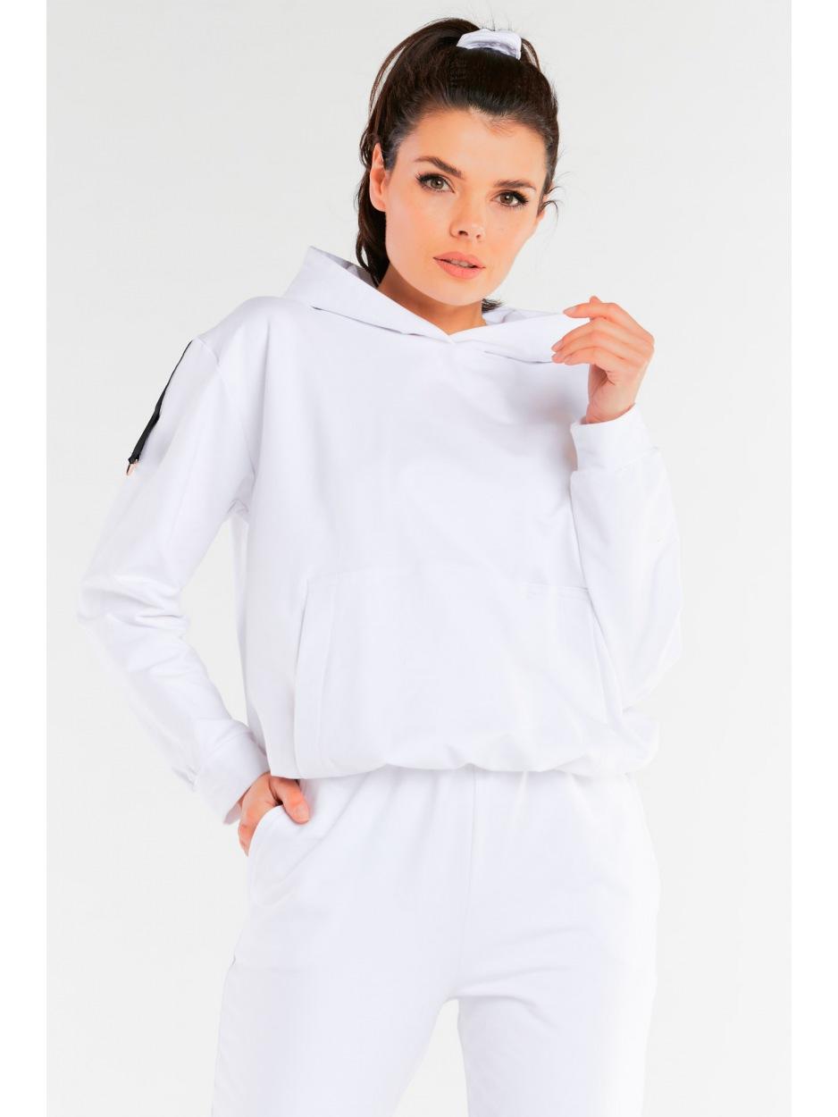 Hooded sweatshirt with shoulder patches, white