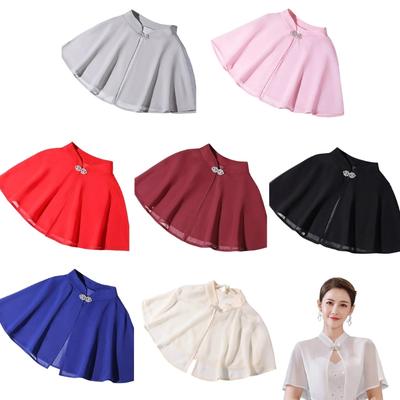 Button Chiffon Shawl Wrap for Female Women Cheongsam Cloak Party Neck Accessory Formal Dress Collar Wrap