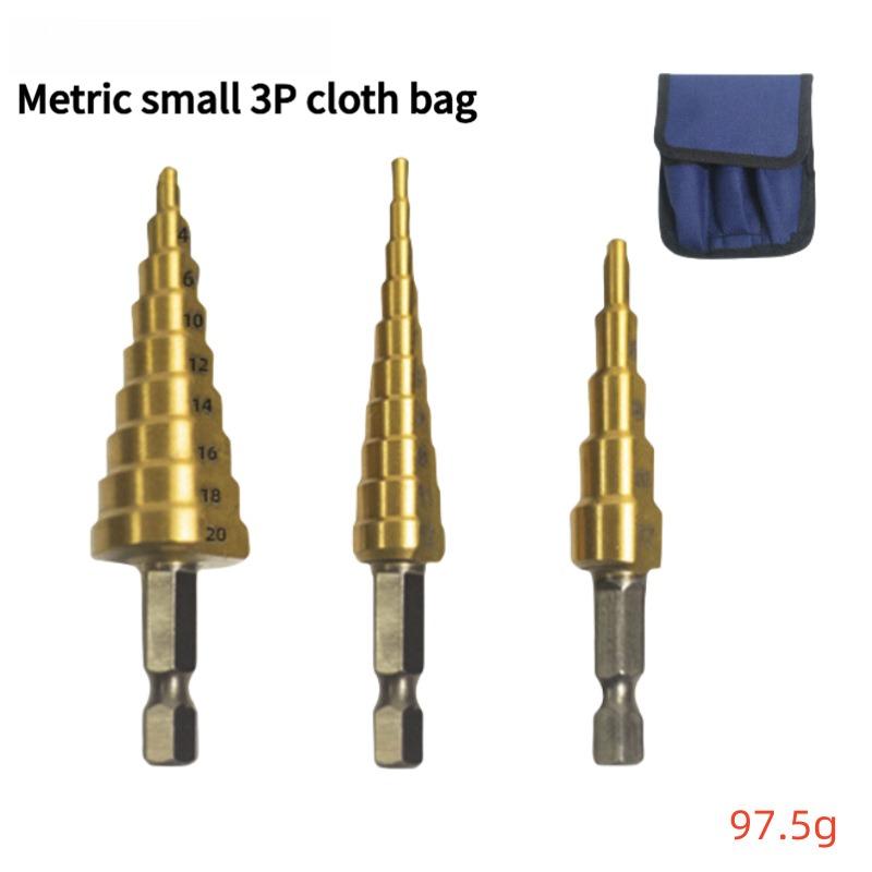 3PC Step Drill Bit Set - Metric & Imperial Sizes, Hex Shank Cone Cutter for Thin Metal & Plastic, 3 Sizes Titanium Coated