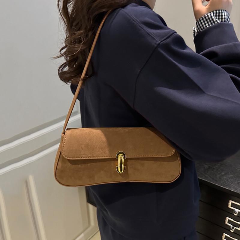 Vintage Faux Suede Box Bags For Women Luxury Designer Handbags And Purses New In PU Lock Decoration Small Underarm Shoulder
