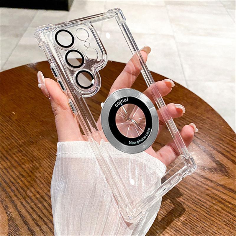For Magsafe Plating Magnetic Phone Case For Samsung Galaxy S25 S24 S23 S22 Ultra S21 Plus S20 FE Wireless Charge Clear Cover