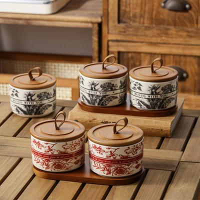 Pot décoratif en céramique avec poignée pour le stockage des aliments et du thé, pour comptoir amovible