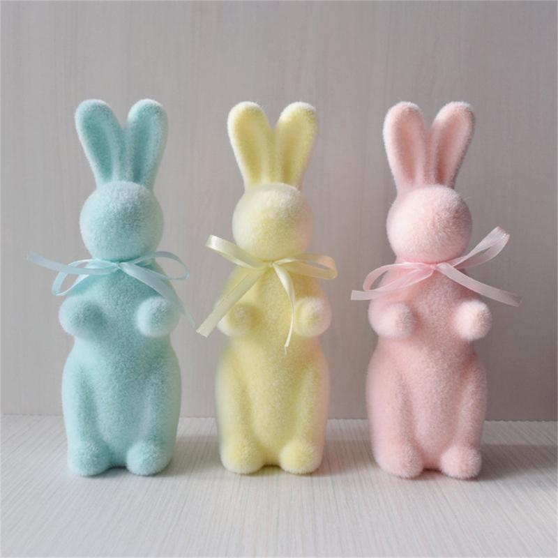 Holiday Decoration Soft Touching Bunnies Figurines Color Option Rabbit Ornament for Home and Party Table Decoration 1PC