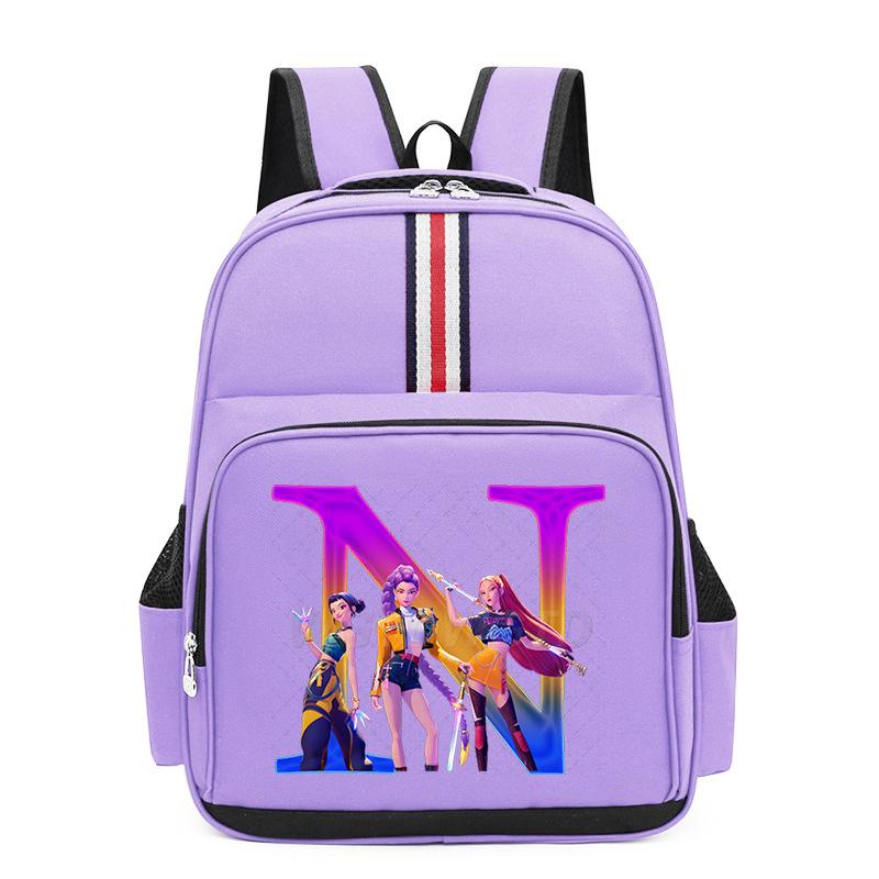 College Style Trend 26 Letter Printing Anime Cartoon Large Capacity Burden Reduction Backpack Casual Student School Bag