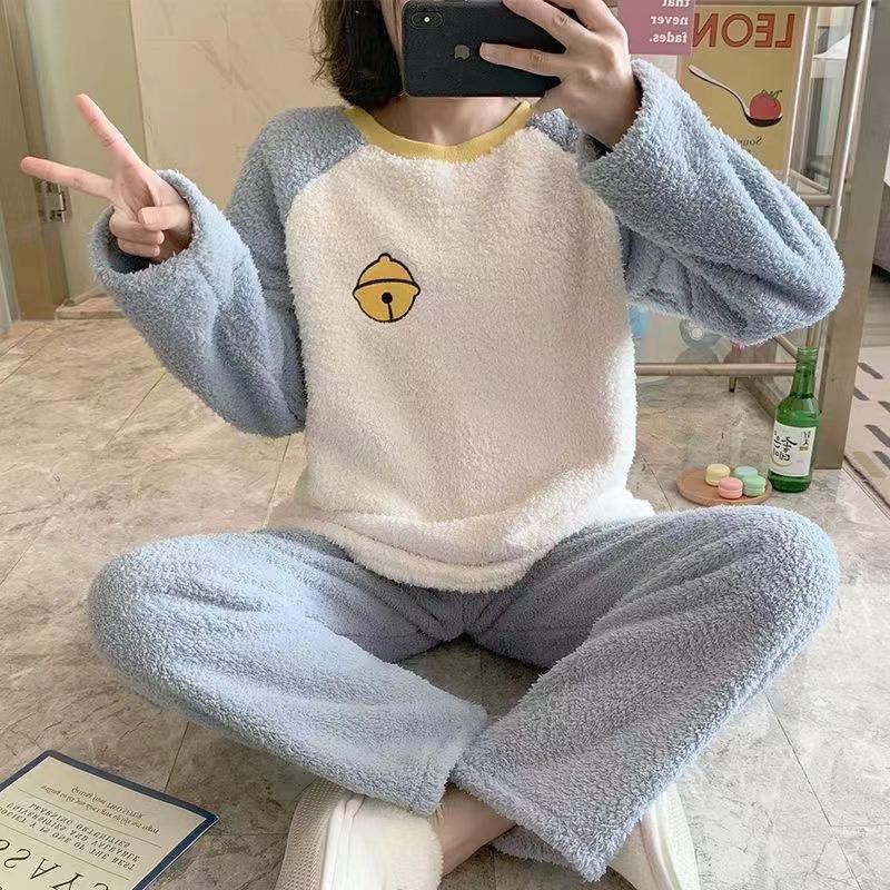 Podzim Zima Teplý Flanel Dámské Pyžamové Sady Zesílený Korálový Samet Dlouhý Rukáv Kreslené Noční Prádlo Flanelové Pyžamo Set Dívka pro mládež