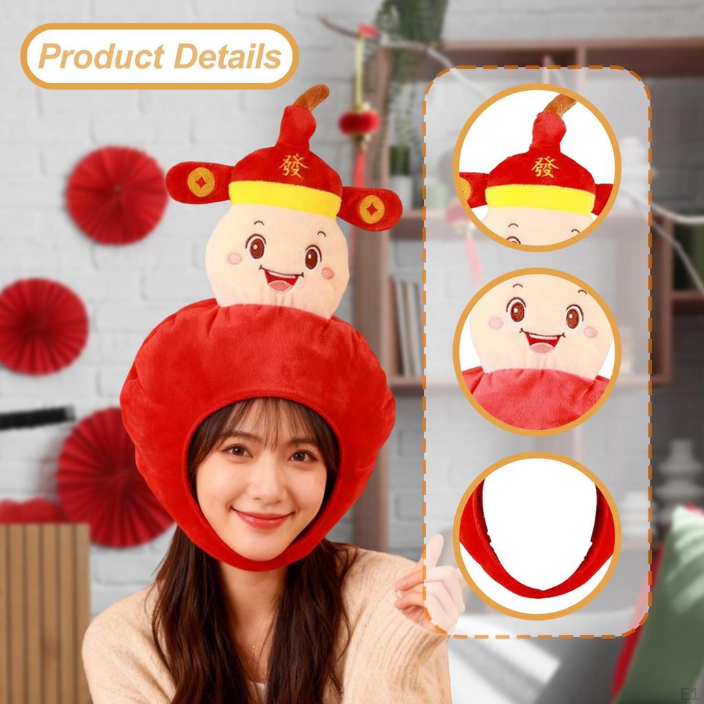 God of Wealth Gourd Hat Head Cover for Cosplay Year Selfie Adults Kids