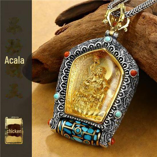 Guardian God Buddha Dzi Bead Pendant Necklace: Wealth God's Green Tara for Men and Women