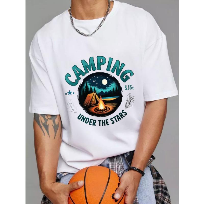 

Camping T Shirt White Camping Under The Stars with Tent and Campfire Print Outdoor Adventure Nature Theme for Hiking and Traveling XXXXL белый