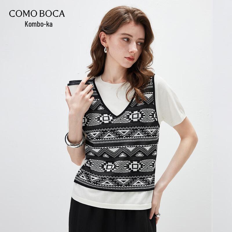 Komon Boca Women s Mulberry Silk Blend Faux Two-Piece Knit T-Shirt XL