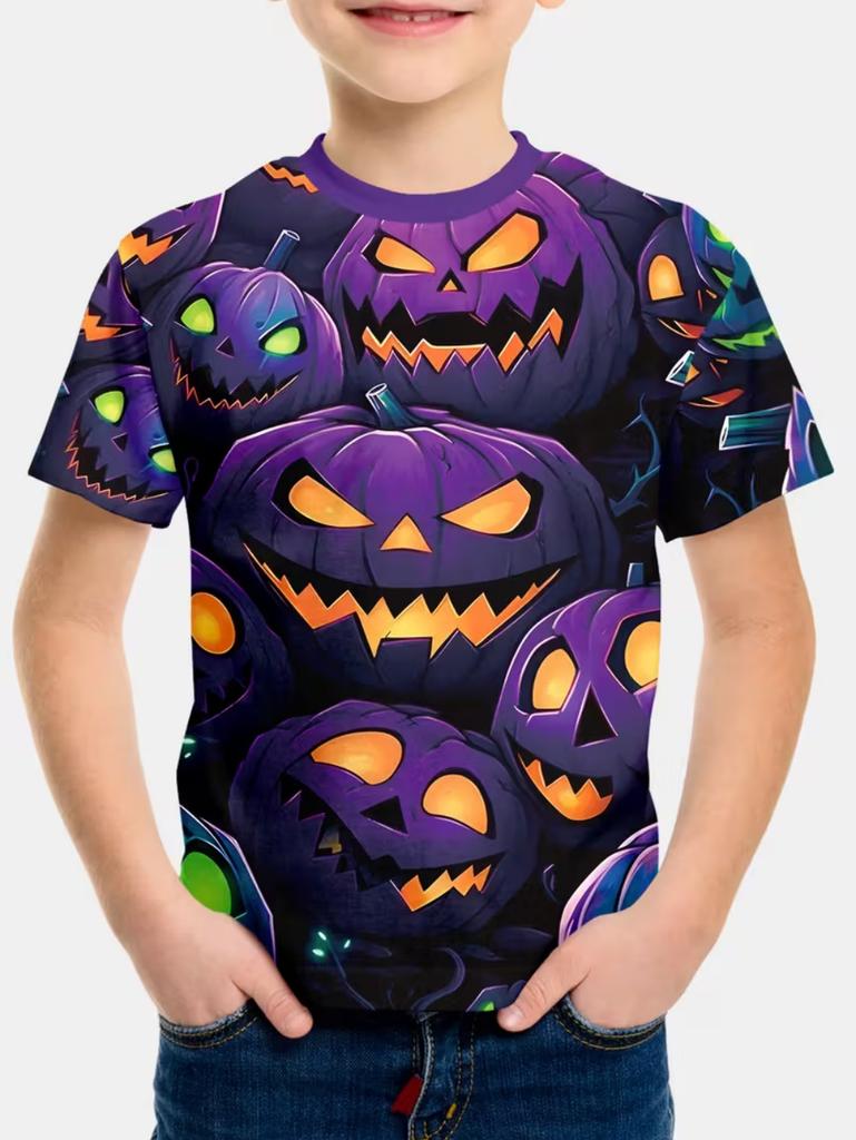Halloween Boy's T-Shirt Pumpkin Pattern Summer Short Sleeve Loose Fashion 3D Print Children Top Holiday 3-10y Gift Party T-Shirt