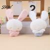 Stuffed Plaid Ear Bunny Ribbon Bow Rabbit Plush Pendant for Backpacks, Soft Plushie Bag Charm, Animal Keychain Decoration