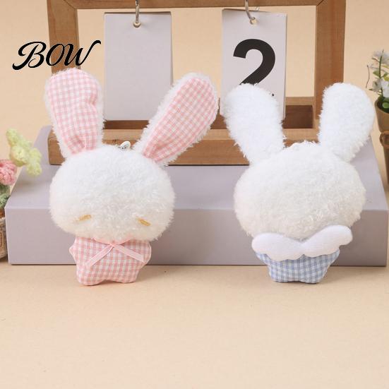 Stuffed Plaid Ear Bunny Ribbon Bow Rabbit Plush Pendant for Backpacks, Soft Plushie Bag Charm, Animal Keychain Decoration
