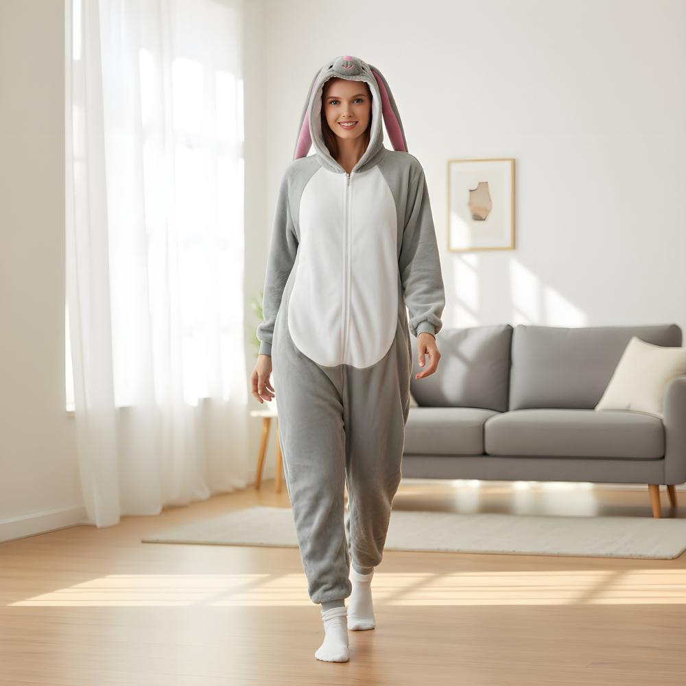 Pajama Onesie Kigurumi Costume Outfit Grey Rabbit L: 165 - 175Cm