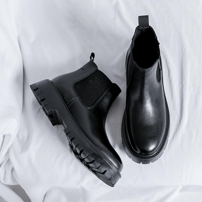 Fashion Chelsea Boots Fashion Leather Gentleman Stress Shoes Men Business Driving Shoes Handmade Black chaussure Party Flats Dress Shoes