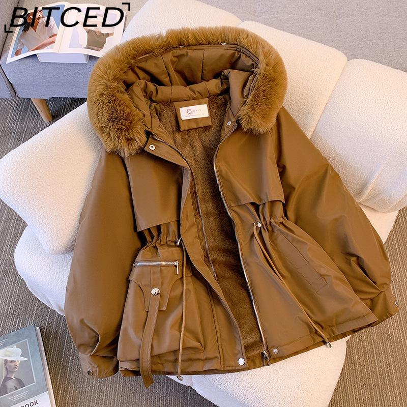 

BITCED Women s Winter Fashion Quilted Coat - Short Style with Fleece Lining, Thickened Puffer Parka XXXL темно-коричневого