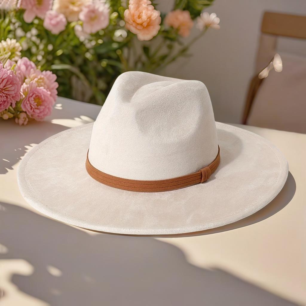 Women's Suede Hat with Colorful Heart-shaped Top and Wide Brim, Gentleman's Hat