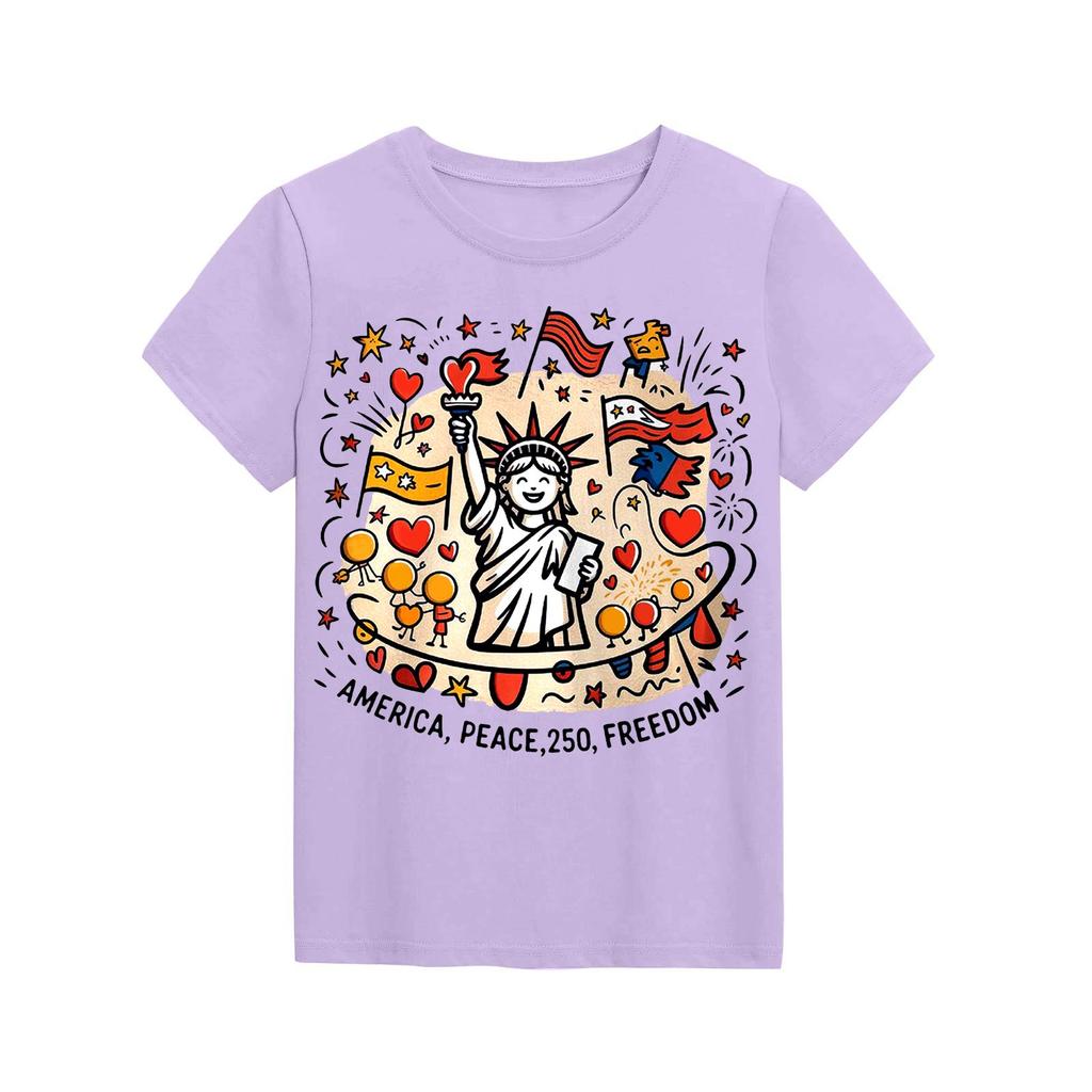 Fashionable Round Neck Short Sleeve Work Clothes Printed Tops For KID Summer Tops