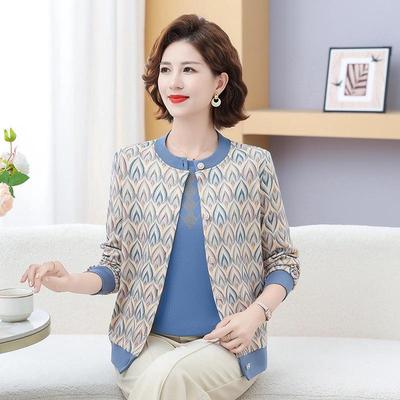 Autumn 2025 Women's Long-Sleeve Knit T-Shirt Set for 50-Year-Old Mothers
