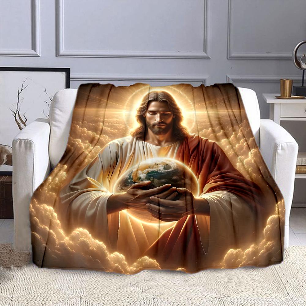 "Divine Figure Holding Earth in Light" Patterned flannel blanket perfect for the bedroom living room, sofa, or a little nap