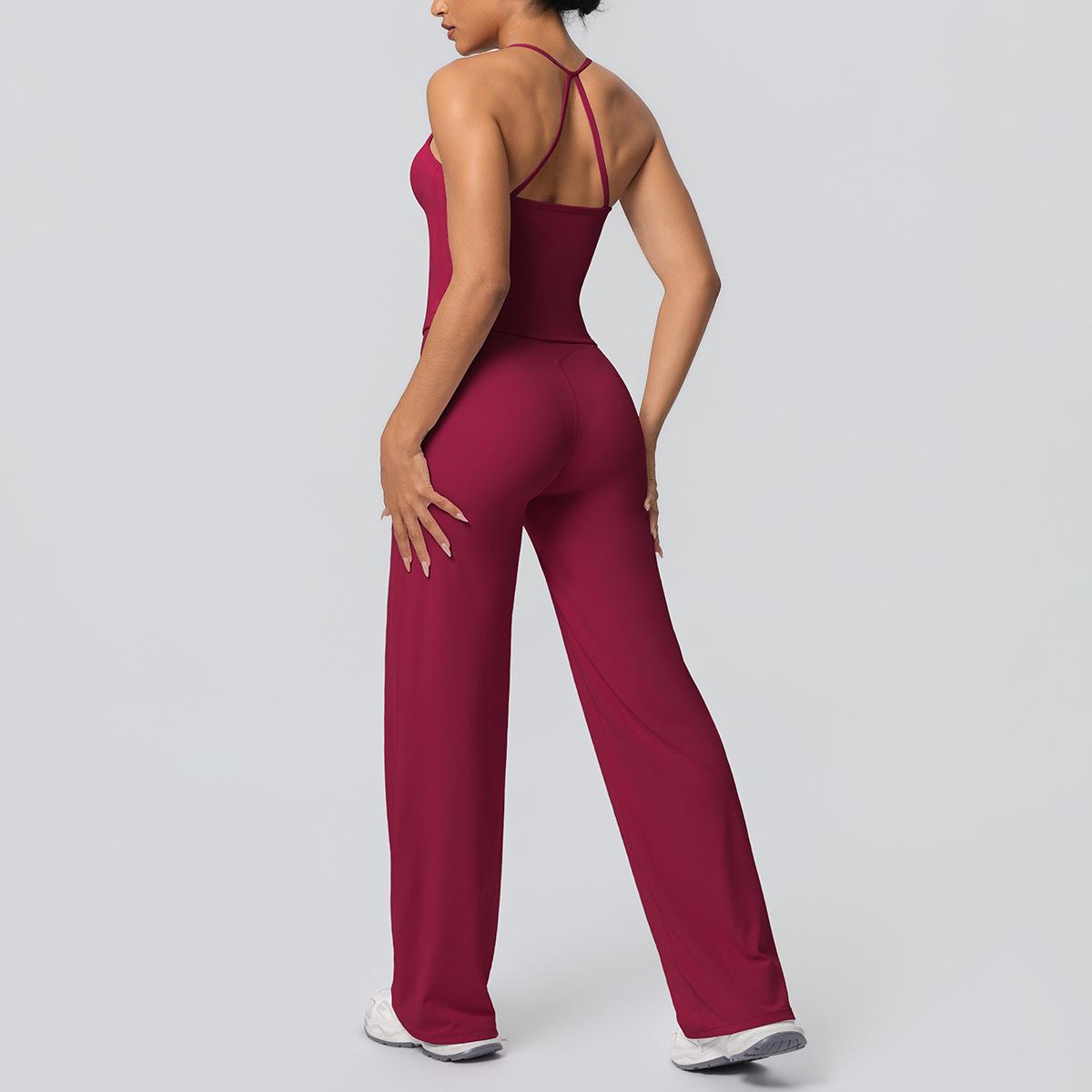 

Women s Cross-Strap Nude Sports Tank & High-Waist Tummy Control Yoga Pants Set Large