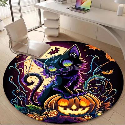 1pc Halloween Cat Office Round Area Rug, Indoor Mat Suitable ForOffice, Under Office Chairs Bedroom Living Room Home Decor, Room Deco, N75