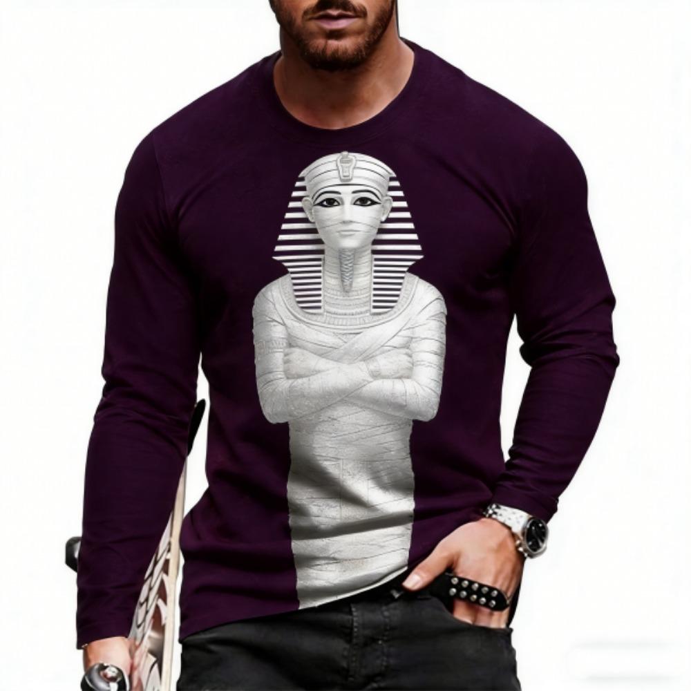 Europe America Men's T-shirt Fashion Egyptian Culture Print Pullover Comfortable Men's Long Sleeve T-shirt Outdoor Oversized Tees Top