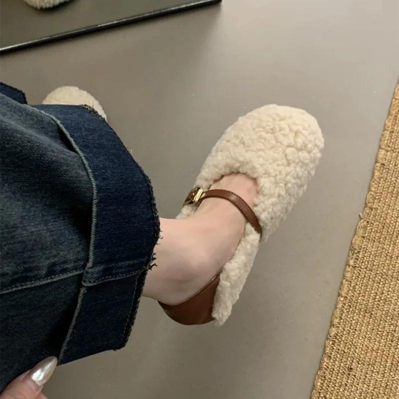 Women's Shoes Winter Fur Fluffy Shoes Plush Warm Cotton Slippers Casual Loafers Comfort Walking Flat Shoes Zapatillas Casa Mujer