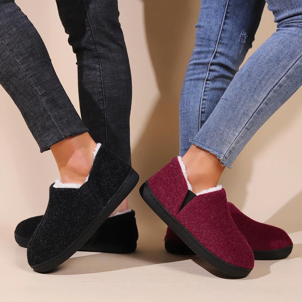 Shoes for Women Winter Fashion Plush Warm Cotton Shoes Loafers Comfortable Casual Slip on Short Boots Zapatos De Mujer