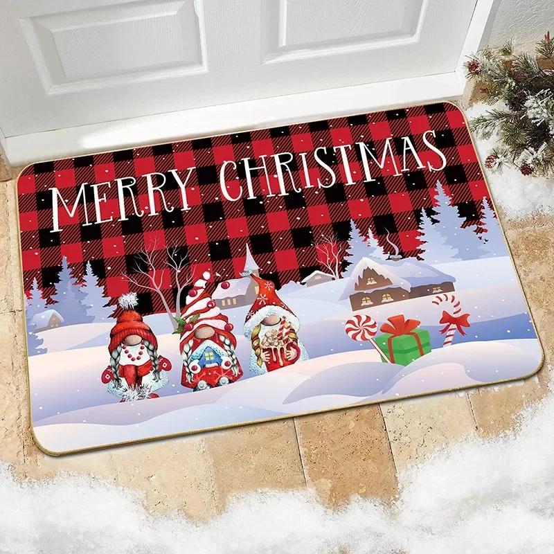 VIKAMA Blue Christmas Dwarf Crystal Velvet Carpet Entrance Welcome Mat Living Room Bedroom Kitchen Winter Home Decor Mat