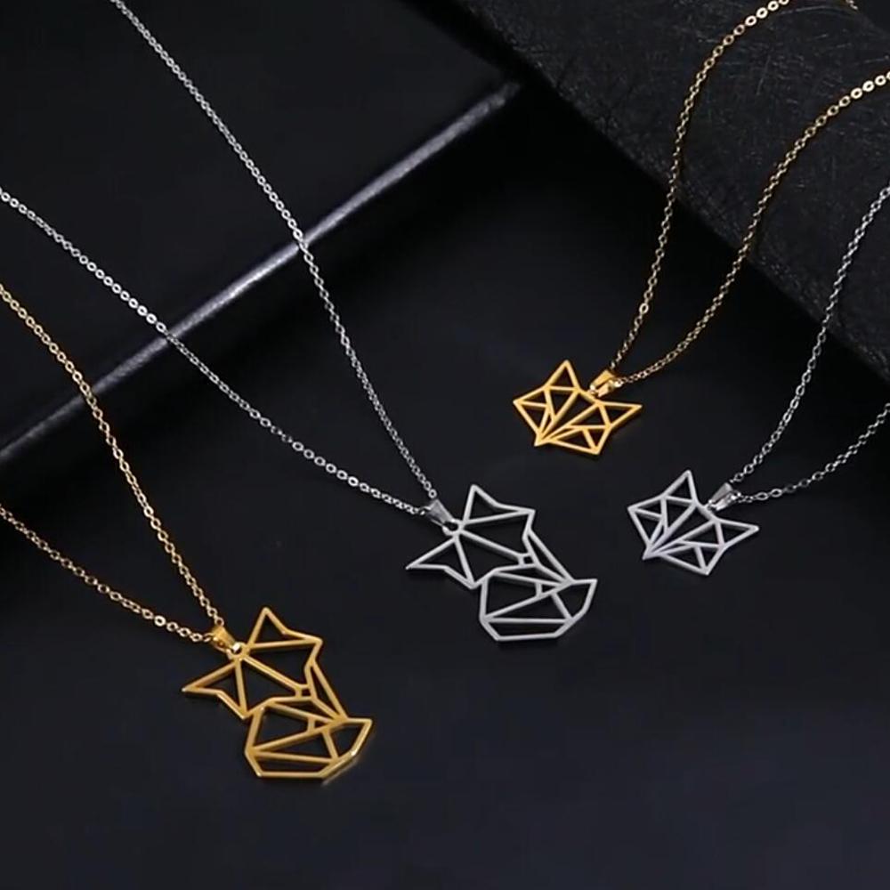 Gold Amulet Fox Animal Pendant Necklace Stainless Steel Statement Choker Chain Necklaces Jewelry Accessory Women