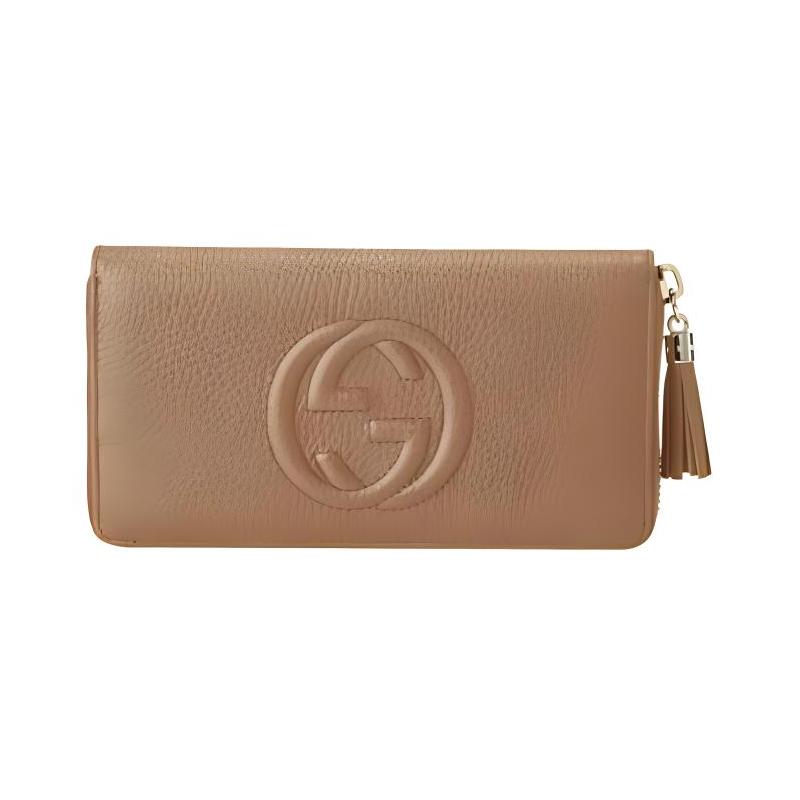Gucci Round zipper long leather wallet regular women's rose beige