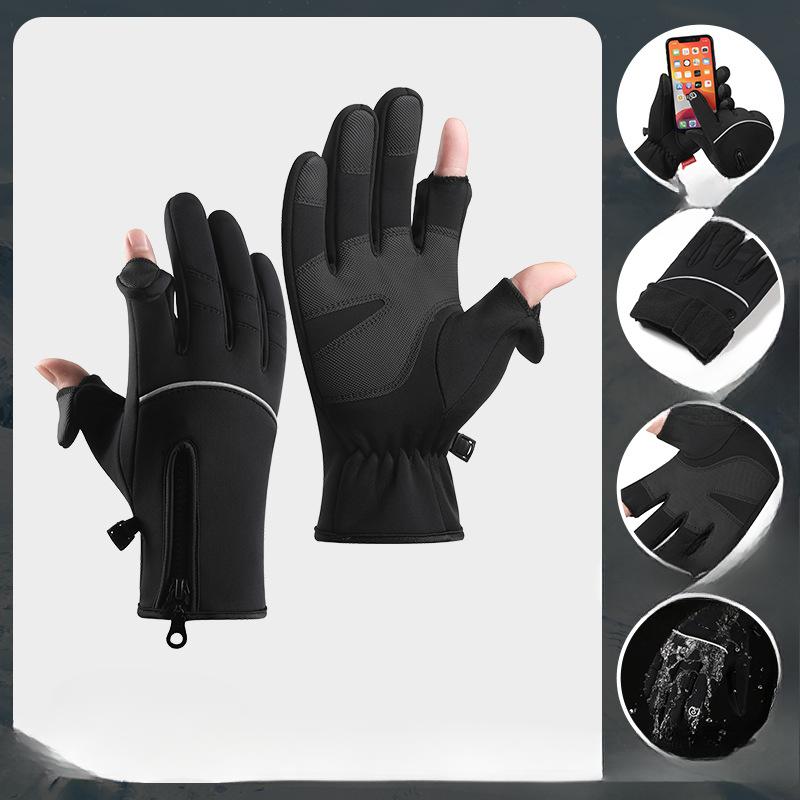 

Cycling Gloves Two Finger Men s New Winter Outdoor Anti Slip Plus Velvet Warm and Cold Touch Screen Riding Gloves M