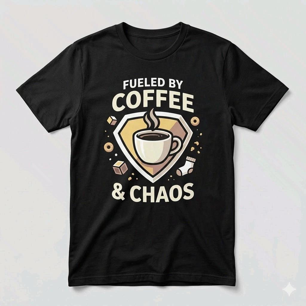 Fueled By Coffee & Chaos Funny Super Dad Father’s Day Shirt L
