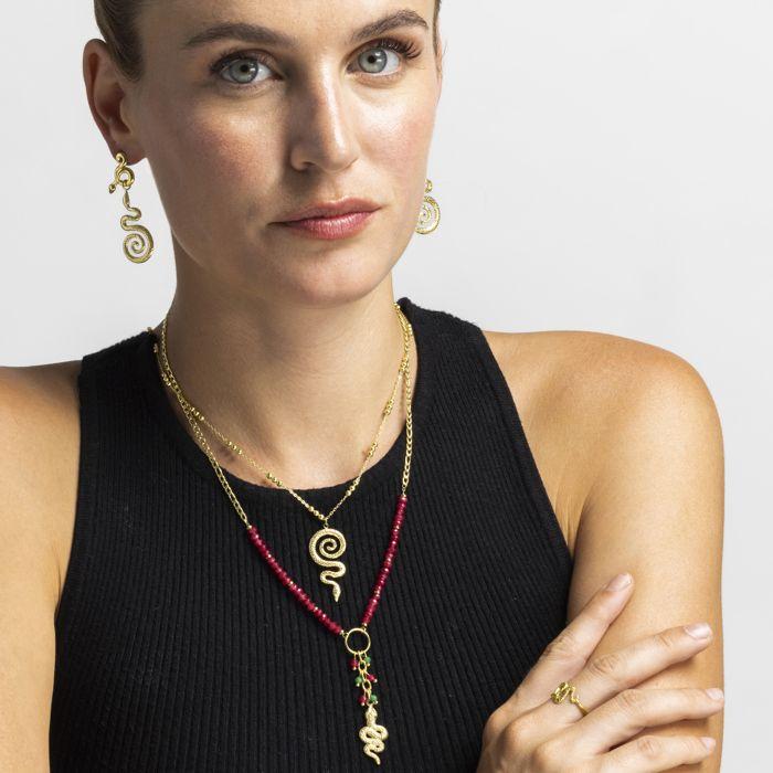 Collier Luxenter Avec Cristal Rouge Finition or 18k - Edrak
