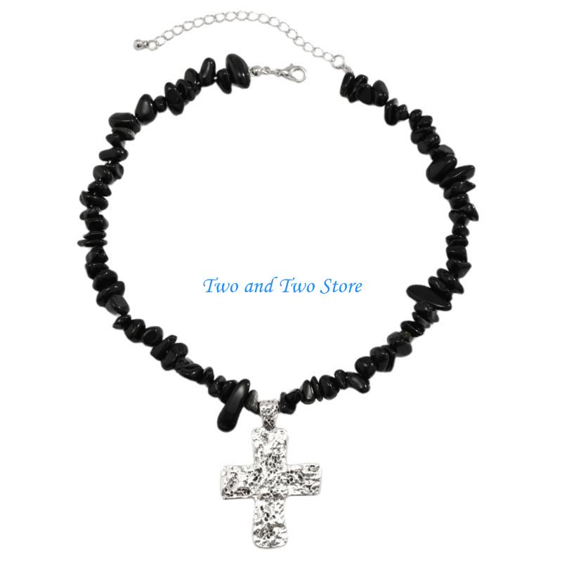 HX6F Halloween Irregular Stone Pendant Necklace Gothic Natural Stone Choker