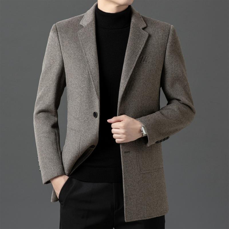 Double-sided Cashmere Coat for Men, Mid-length, Middle-aged, Casual Woolen Woolen Suit, Removable Down Liner Jacket