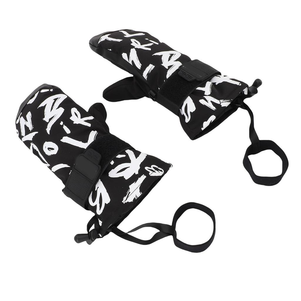 1 para młodzieżowych rękawic narciarskich Graffiti Czarny Wodoszczelne Izolowane Rękawice Snowboardowe z Ochraniaczami Nadgarstków