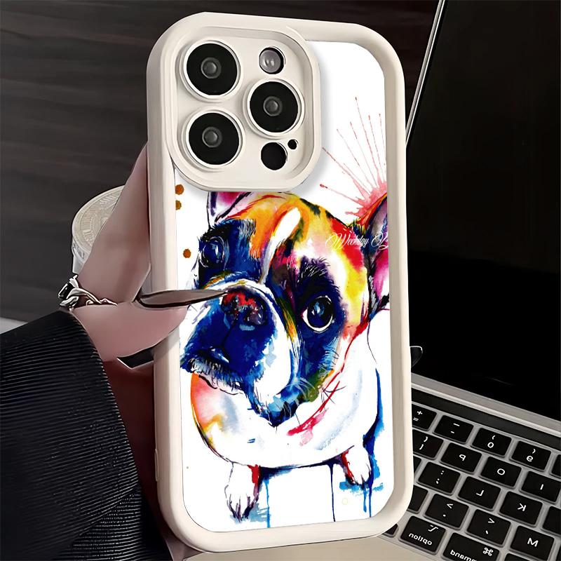 Phone Case for iPhone 17 Air 16E 15 16 Pro Max French Bulldog Dog Pug Design Cover 14 Plus 13 12 Mini Soft Shell Silicone Fundas