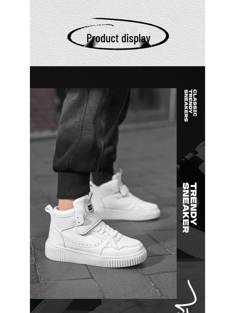 Rutschfeste High-Top Canvas-Sneaker für Kinder - Weiße Lederoberfläche für Herbst/Winter, Lässige und Sport-Laufschuhe.
