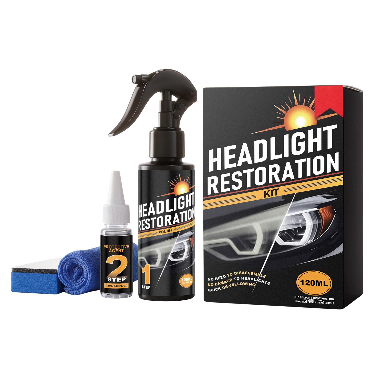 Headlight Restoration Kit Polishing Compound 100ML Protective Sealant 20ML Sponge and Towel for Automotive Headlight Lens Maintenance and Surface Care one size белый